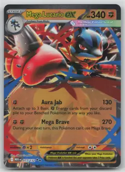 Pokemon Card Mega Lucario ex Double Rare ME01: Mega Evolution 077/132 NM - Image 1