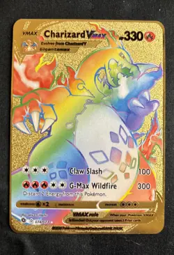 Charizard VMAX 330 HP Rainbow Gold Metal Card Pokemon - Image 1