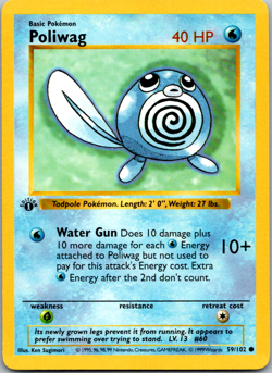 Pokemon Card - Poliwag Base Set (Shadowless) 1st Edition 59/102 Common NM - Image 1