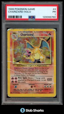 1999 POKEMON SET UNLIMITED #4/102 CHARIZARD RARE HOLO PSA 1 - Image 1