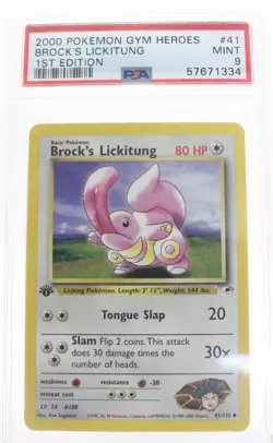 PSA 9 MINT 2000 Pokemon Gym Heroes #41 Brock's Lickitung 1st Edition !!! - Image 1