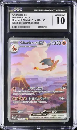 2023 POKEMON MEW EN-151 SPECIAL ILLUSTRATION RARE #199 CHARIZARD EX CGC 10 - Image 1