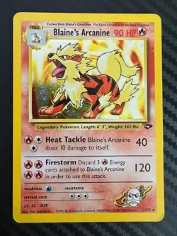 Pokemon TCG Blaine's Arcanine 1/132 Holo Gym Challenge Unlimited DMG - Image 1