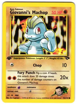 GIOVANNI'S MACHOP 72/132 - LP - 1ST EDITION GYM CHALLENGE ENGLISH POKEMON CARD - Image 1