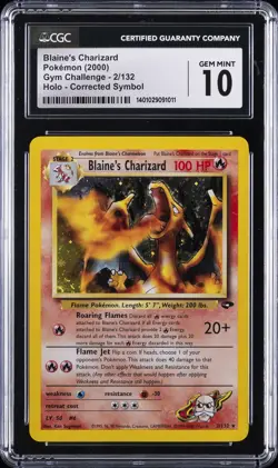 2000 POKEMON GYM CHALLENGE HOLO CORRECTED SYMBOL 2/132 BLAINES CHARIZARD CGC 10 - Image 1