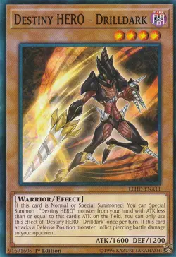 YUGIOH CARD DESTINY HERO DRILLDARK LEHD-ENA11 1ST EDITION - Image 1