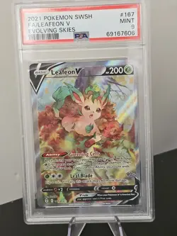 Pokemon TCG Leafeon v Evolving Skies Alternate Art Rare Card 167/203 PSA 9 MINT - Image 1