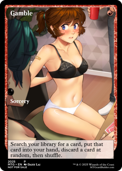 GAMBLE : MTG altered-art magic card : with Sexy, Anime Asian Strip-Poker Babe! - Image 1