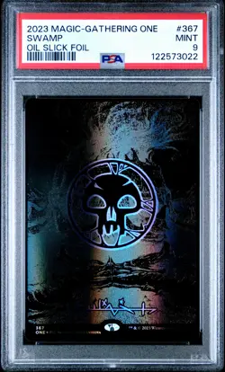 2023 MTG PHYREXIA: ALL WILL BE ONE OIL SLICK FOIL #367 SWAMP PSA 9 - Image 1
