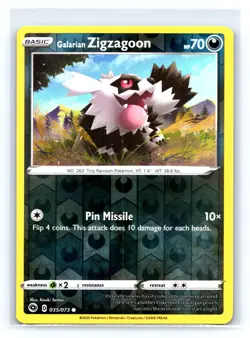 Pokemon Champion's Path #35/73 Galarian Zigzagoon Common Reverse Holo tcg - Image 1