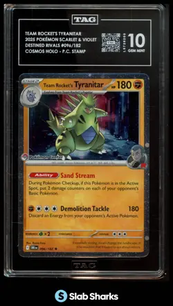 2025 POKEMON DRI EN #096/182 TEAM ROCKET'S TYRANITAR HOLO POKEMON CENTRE TAG 10 - Image 1