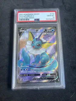 Pokemon TCG Vaporeon v Evolving Skies Holo Ultra Rare Card 172/203 PSA 10 - Image 1