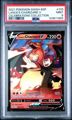 PSA 9 MINT Lance's Charizard V Promo Full Art Holo Pokemon Card #SWSH133 - Image 1
