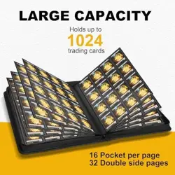 1000+ Pockets Trading Card Binder Holds 1024 Trading Cards - 16 Pocket Ringless - Image 2