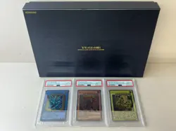 PSA10 Yu-Gi-Oh! TCG 25th Anniversary Stainless Steel Egyptian God 3Cards, stands - Image 1