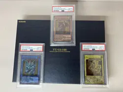 PSA10 Yu-Gi-Oh! TCG 25th Anniversary Stainless Steel Egyptian God 3Cards, stands - Image 2