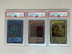 PSA10 Yu-Gi-Oh! TCG 25th Anniversary Stainless Steel Egyptian God 3Cards, stands - Image 3