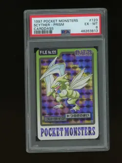 Pokemon PSA 6 EX-MINT Scyther 1997 Bandai Carddass Japanese Holo Card - Image 1