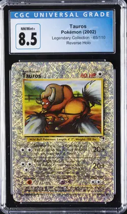 2002 POKEMON LEGENDARY COLLECTION REVERSE HOLO #65 TAUROS CGC 8.5 - Image 1