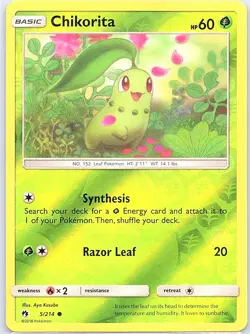Chikorita 5/214 Reverse Holo SM - Lost Thunder - Pokemon Card - NM - Image 1
