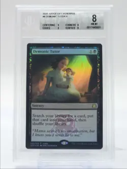 DEMONIC TUTOR 2020 MAGIC THE GATHERING JUDGE GIFT REWARDS BGS 8 Q1739 - Image 1