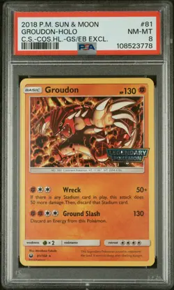2018 POKEMON SUN & MOON CELESTIAL STORM #81 GROUDON-HOLO PSA 8 - Image 1
