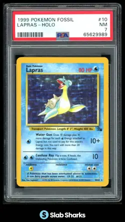 1999 POKEMON FOSSIL #10/62 LAPRAS HOLO RARE PSA 7 - Image 1
