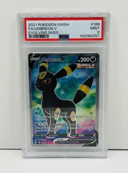 🔥2021 POKEMON SWORD & SHIELD EVOLVING SKIES UMBREON V #188 FULL ART PSA 9!🔥 - Image 1