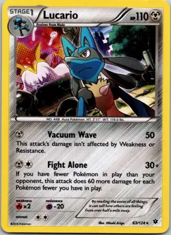 Lucario 63/124 XY Fates Collide 2016 Cosmos Holo Rare Pokemon TCG Card - NM - Image 1