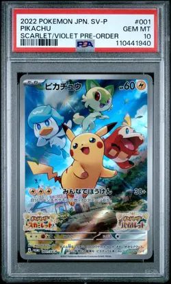 2022 POKEMON JPN SV PROMO SCARLET & VIOLET PRE-ORDER #001 PIKACHU PSA 10 - Image 1