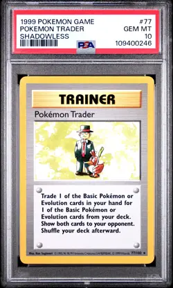 1999 POKEMON BASE SET SHADOWLESS #77 POKEMON TRADER PSA 10 - Image 1