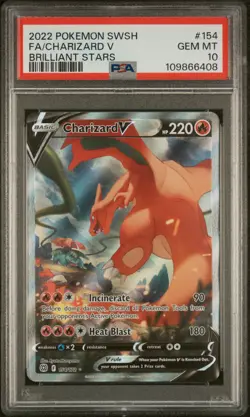 2022 POKEMON SWORD & SHIELD BRILLIANT STARS #154 FULL ART/CHARIZARD V PSA 10 - Image 1