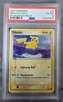 PSA 6 Pikachu 12/17 Holo Inverted Back Error POP Series 5 Pokemon Card 2007 (4) - Image 1
