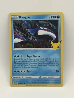 Pokemon TCG Kyogre Celebrations 25th Anniversary 003/025 Holo Rare Stamped Card - Image 1