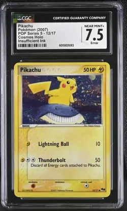 CGC 7.5 Pikachu POP Series 5 ERROR Insufficient Ink 12/17 Holo Pokemon Card - Image 1