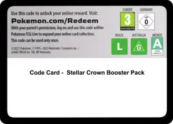 Pokemon TCG Stellar Crown Card 100ct Lot (Sent Digitally) +25 Extra Codes - Image 1