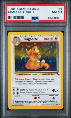1999 POKEMON FOSSIL #4 DRAGONITE-HOLO PSA 8 - Image 1