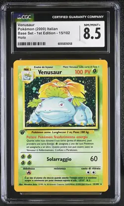 CGC 8.5 ITALIAN Venusaur Base Set 1st Edition 15/102 Holo Pokemon Card - Image 1