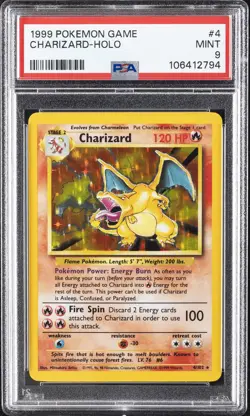 1999 POKEMON BASE SET UNLIMITED #4 CHARIZARD-HOLO PSA 9 - Image 1