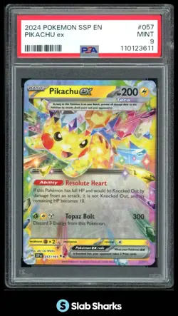 2024 POKEMON SURGING SPARKS SSP EN #057/191 PIKACHU EX DOUBLE RARE PSA 9 - Image 1