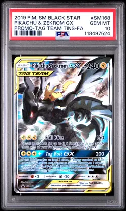 2019 POKEMON SM BLACK STAR PROMO #SM168 FULL ART/PIKACHU & ZEKROM GX PSA 10 - Image 1