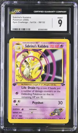 CGC 9 MINT Sabrina's Kadabra Gym Challenge 1st Edition 58/132 Pokemon Card - Image 1