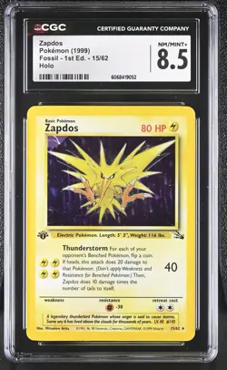 CGC 8.5 Zapdos 1999 Fossil 1st Edition 15/62 Holo Pokemon Card - Image 1