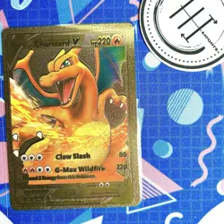 Pokemon Charizard V Gold Foil Holo Textured Fan Art Card Nintendo - Image 1
