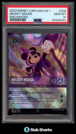 2023 DISNEY LORCANA EN 1 #208/204 MICKEY MOUSE WAYWARD SORCERER ENCHANTED PSA 10 - Image 1