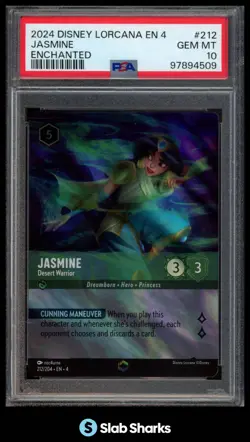 2024 DISNEY LORCANA EN 4 #212/204 JASMINE DESERT WARRIOR ENCHANTED PSA 10 - Image 1