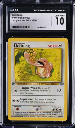 1999 POKEMON JUNGLE - 1ST ED #38/64 LICKITUNG CGC 10 GEM MINT - Image 1