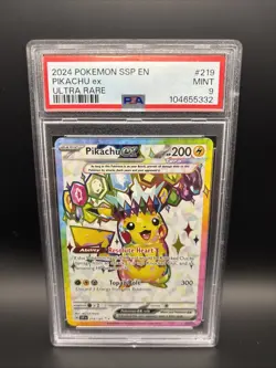 Pokemon Pikachu TCG Surging Sparks EX 219/191 Full Art Ultra Rare PSA 9 - Image 1