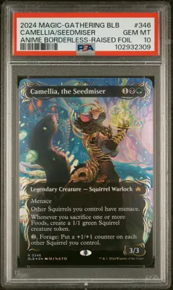 2024 MTG BLOOMBURROW ANIME BORDERLESS-RAISED FOIL CAMELLIA, THE SEEDMISER PSA 10 - Image 1