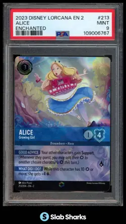 2023 DISNEY LORCANA EN 2 #213/204 ALICE GROWING GIRL ENCHANTED PSA 9 - Image 1